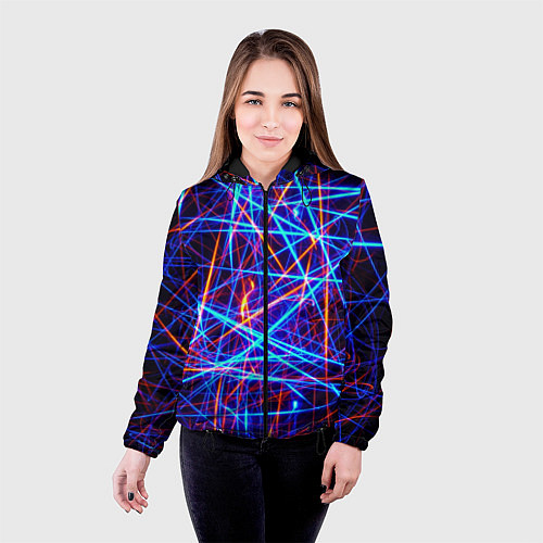 Женская куртка Красно-синие неоновые линии / 3D-Черный – фото 4