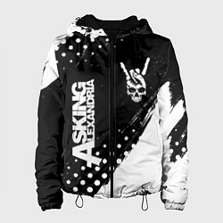 Женская куртка Asking Alexandria и рок символ на темном фоне