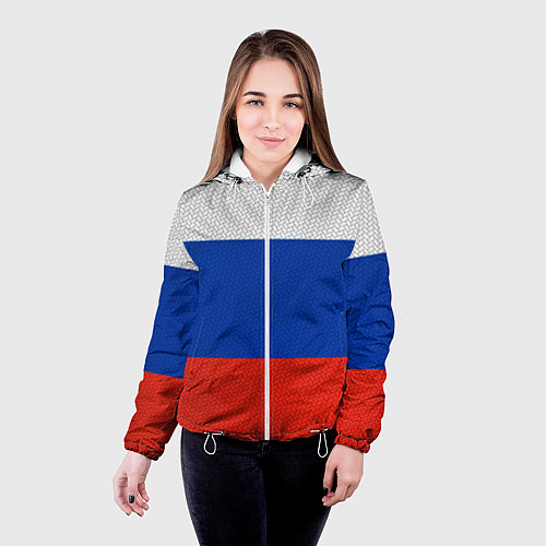 Женская куртка Триколор - флаг России плетёный / 3D-Белый – фото 4