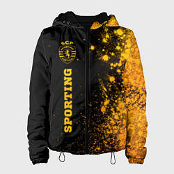 Куртка с капюшоном женская Sporting - gold gradient: по-вертикали, цвет: 3D-черный