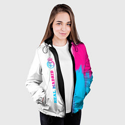 Куртка с капюшоном женская Real Madrid neon gradient style: по-вертикали, цвет: 3D-черный — фото 2