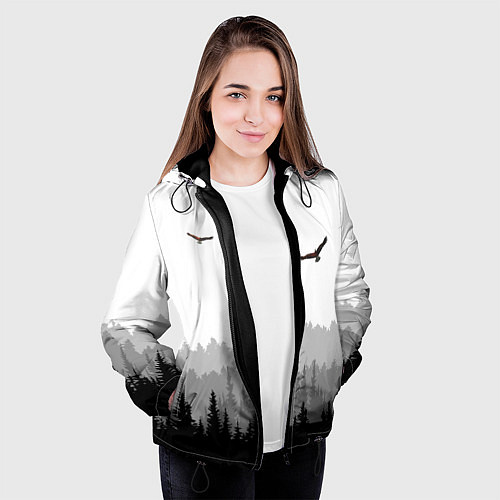 Женская куртка Птицы над лесом / 3D-Черный – фото 3