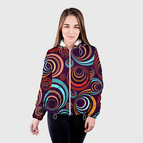 Женская куртка Множество разноцветных окружностей / 3D-Белый – фото 4