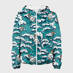 Куртка с капюшоном женская Узор с волнами, цвет: 3D-белый