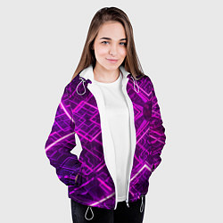 Куртка с капюшоном женская Абстрактные геометрические фиолетовые объекты, цвет: 3D-белый — фото 2