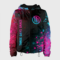 Куртка с капюшоном женская Three Days Grace - neon gradient: надпись, символ, цвет: 3D-черный