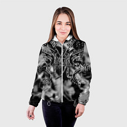 Куртка с капюшоном женская Оттенки серого черные трайбл драконы татуировка, цвет: 3D-белый — фото 2