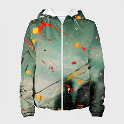 Куртка с капюшоном женская Светло-зелёный фон и разные краски, цвет: 3D-белый