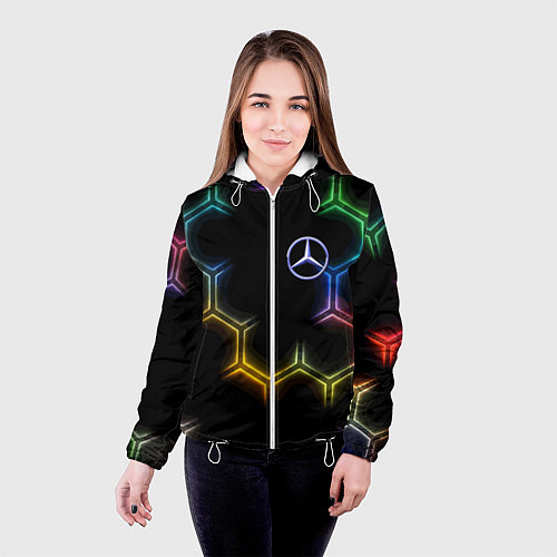 Женская куртка Mercedes - neon pattern / 3D-Белый – фото 4