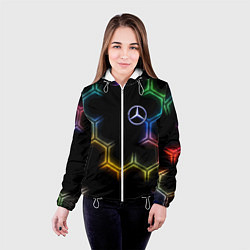 Куртка с капюшоном женская Mercedes - neon pattern, цвет: 3D-белый — фото 2