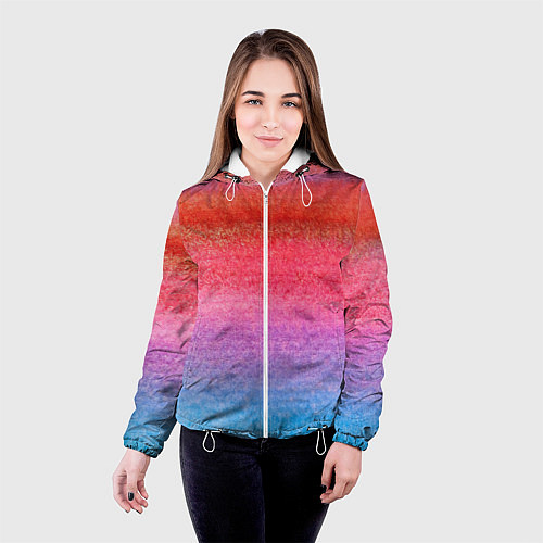 Женская куртка Красно-синий градиент акварель / 3D-Белый – фото 4