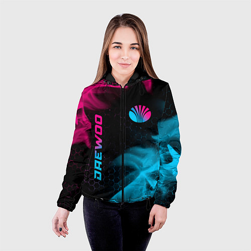 Женская куртка Daewoo - neon gradient: надпись, символ / 3D-Черный – фото 4