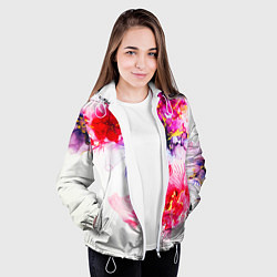 Куртка с капюшоном женская Акварельные цветы и золото, цвет: 3D-белый — фото 2