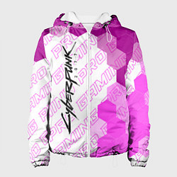 Куртка с капюшоном женская Cyberpunk 2077 pro gaming: по-вертикали, цвет: 3D-белый