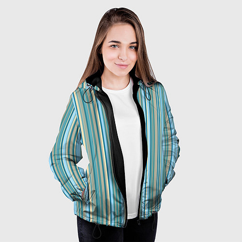 Женская куртка Текстура полосы зелено-голубой / 3D-Черный – фото 3