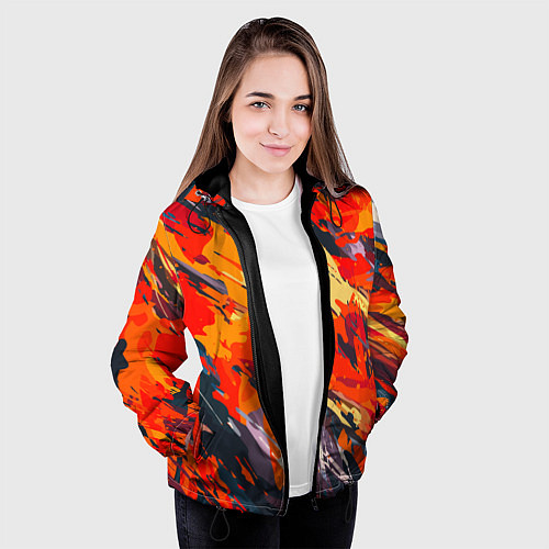 Женская куртка Оранжевые кляксы / 3D-Черный – фото 3