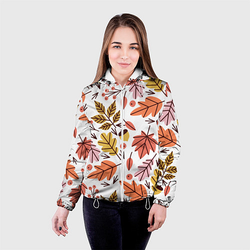 Женская куртка Осенний паттерн - листья / 3D-Белый – фото 4