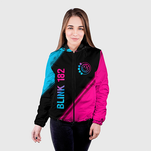 Женская куртка Blink 182 - neon gradient: надпись, символ / 3D-Черный – фото 4