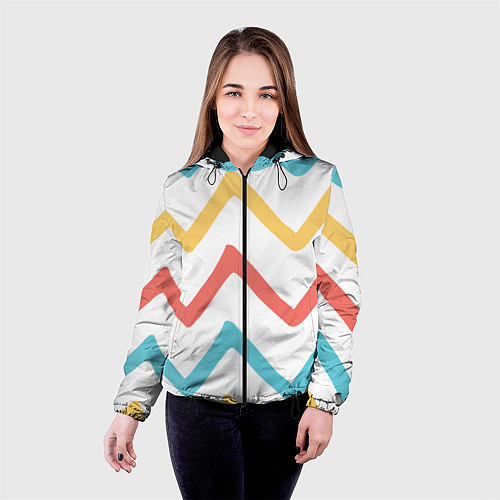 Женская куртка Волнообразные жёлтые, красные и синие линии / 3D-Черный – фото 4