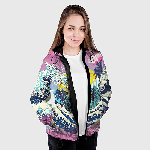 Женская куртка Штормовые океанские волны и пальмы / 3D-Черный – фото 3