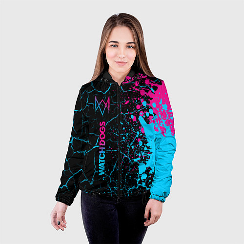 Женская куртка Watch Dogs - neon gradient: по-вертикали / 3D-Черный – фото 4