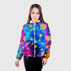 Куртка с капюшоном женская Снежинки и звезды - яркие цвета, цвет: 3D-белый — фото 2