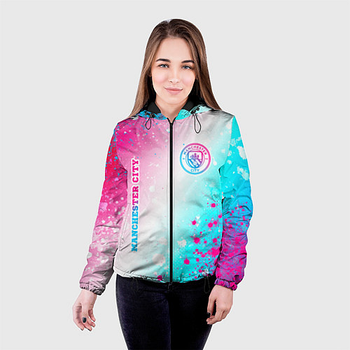 Женская куртка Manchester City neon gradient style: надпись, симв / 3D-Черный – фото 4