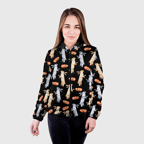 Женская куртка Акварельные кролики / 3D-Черный – фото 4