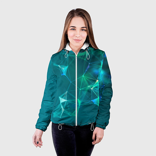 Женская куртка Геометрическая конструкция на бирюзовом фоне / 3D-Белый – фото 4