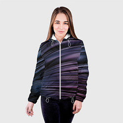 Куртка с капюшоном женская Волнообразные фиолетовые паттерны, цвет: 3D-белый — фото 2