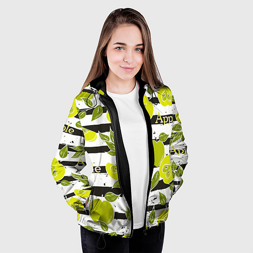 Женская куртка Яблоки на чёрно-белом фоне / 3D-Черный – фото 3