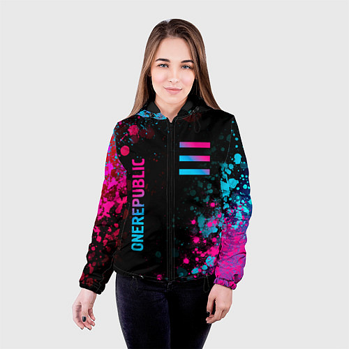 Женская куртка OneRepublic - neon gradient: надпись, символ / 3D-Черный – фото 4