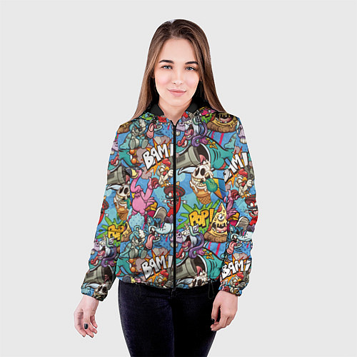 Женская куртка Сумасшедший поп-арт / 3D-Черный – фото 4