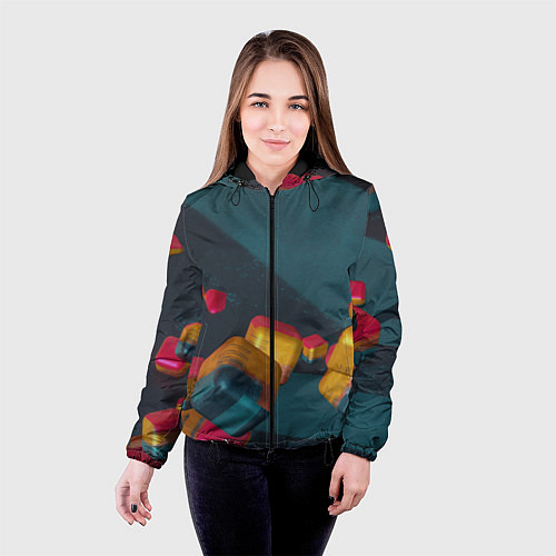Женская куртка Множество абстрактных кубиков / 3D-Черный – фото 4