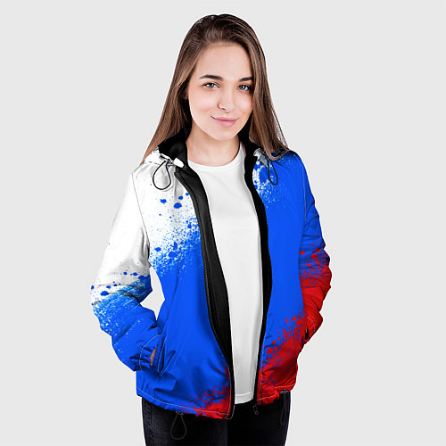 Женская куртка Флаг России - триколор / 3D-Черный – фото 3