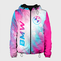 Женская куртка BMW neon gradient style: надпись, символ
