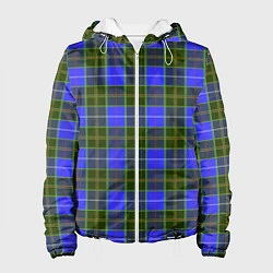 Куртка с капюшоном женская Ткань Шотландка сине-зелёная, цвет: 3D-белый