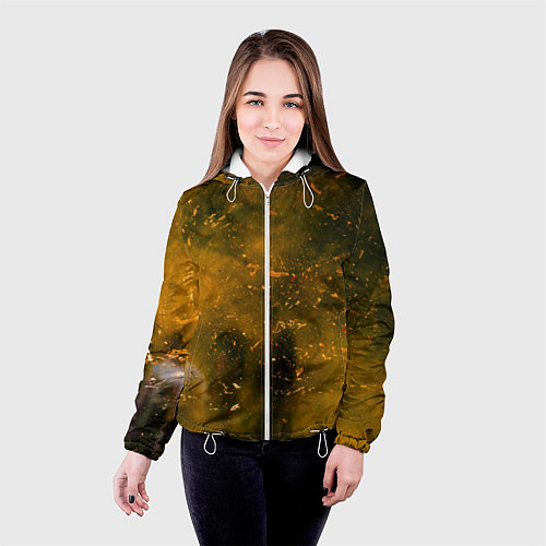 Женская куртка Чёрный туман и золотые краски / 3D-Белый – фото 4