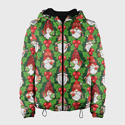 Куртка с капюшоном женская Новогодние гномы - паттерн, цвет: 3D-черный