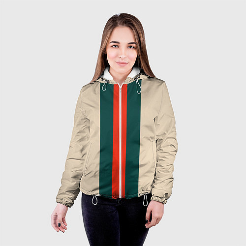 Женская куртка Полосы триколор красный зеленый / 3D-Белый – фото 4
