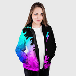 Куртка с капюшоном женская AC DC неоновый огонь, цвет: 3D-черный — фото 2