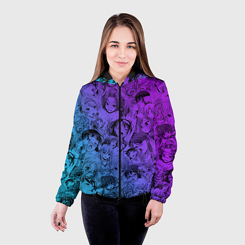 Женская куртка Ахегао красивый неон / 3D-Черный – фото 4