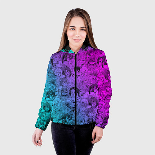 Женская куртка Ахегао девушки градиент / 3D-Черный – фото 4