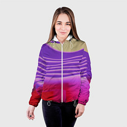 Куртка с капюшоном женская Волнообразные листы разных цветов, цвет: 3D-белый — фото 2