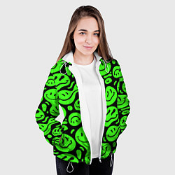 Куртка с капюшоном женская Психоделические смайлы - салатовый неон, цвет: 3D-белый — фото 2