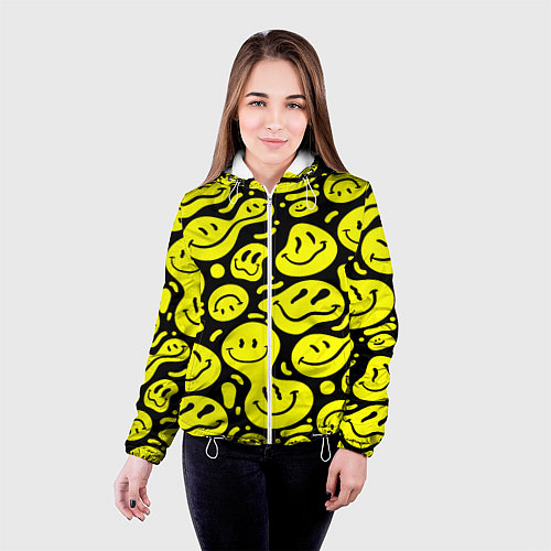 Женская куртка Кислотный желтый смайлик / 3D-Белый – фото 4