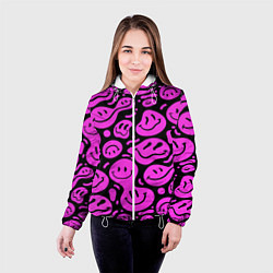 Куртка с капюшоном женская Кислотный розовый в смайликах, цвет: 3D-белый — фото 2