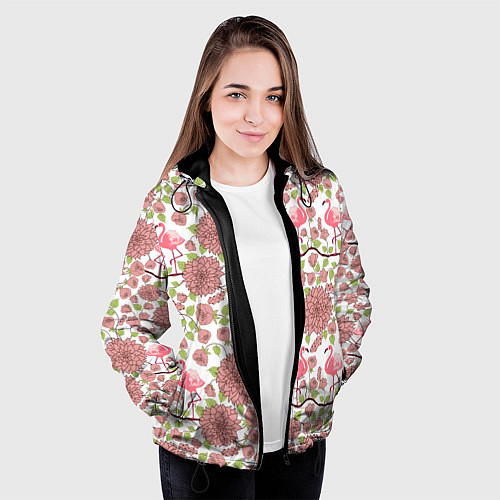 Женская куртка Фламинго и лотосы / 3D-Черный – фото 3
