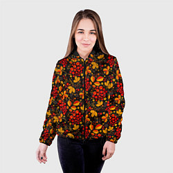Куртка с капюшоном женская Красная рябина хохломой, цвет: 3D-черный — фото 2