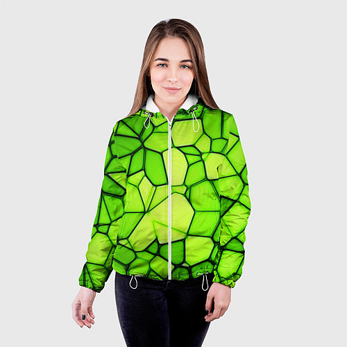 Женская куртка Неоновые салатовые осколки / 3D-Белый – фото 4